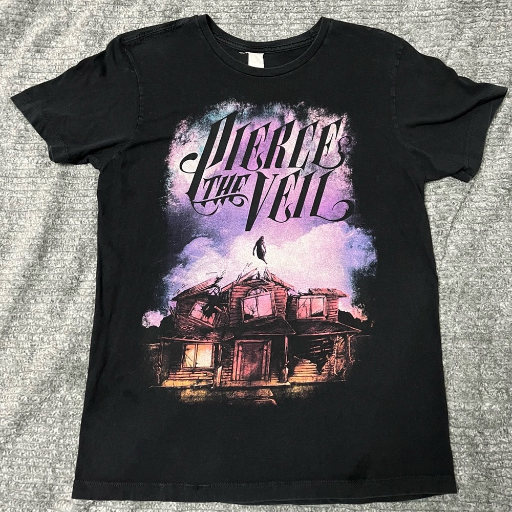 Black Graphic Tee with Purple and Pink Design